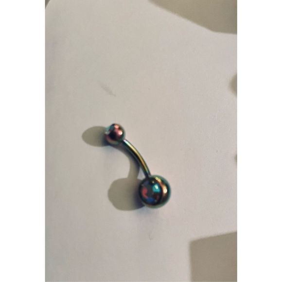 MULTICOLORED SAPPHIRE AND SILVER BELLY RING - Picture 2 of 5